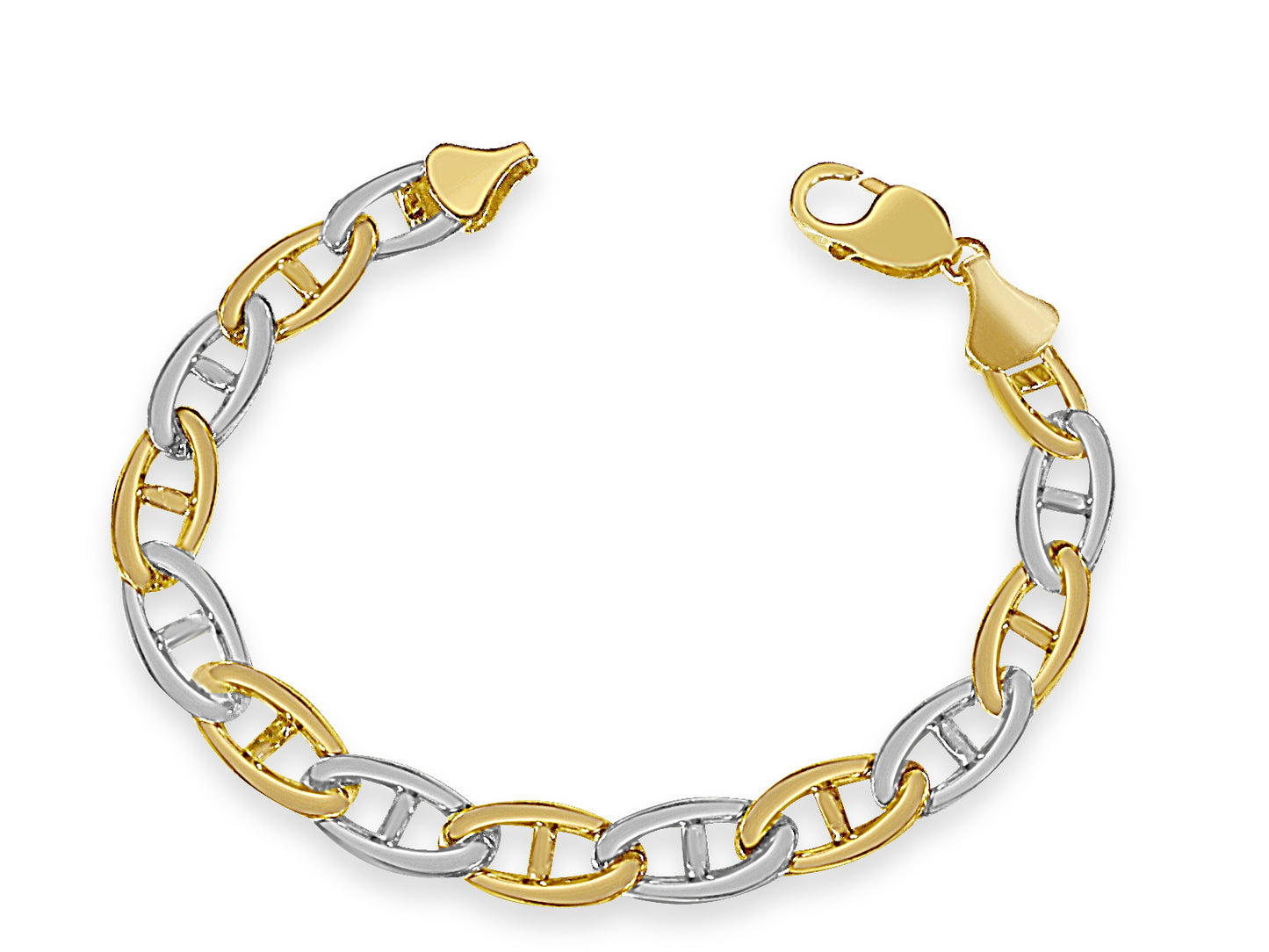 Anchor Mariner Solid White/Yellow/Rose Gold Handmade Bracelet , 9mm, 6.5-10 Inch