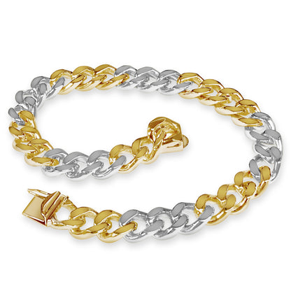 Curb Solid White/Yellow/Rose Gold Handmade Bracelet , 8mm, 6.5-10 Inch