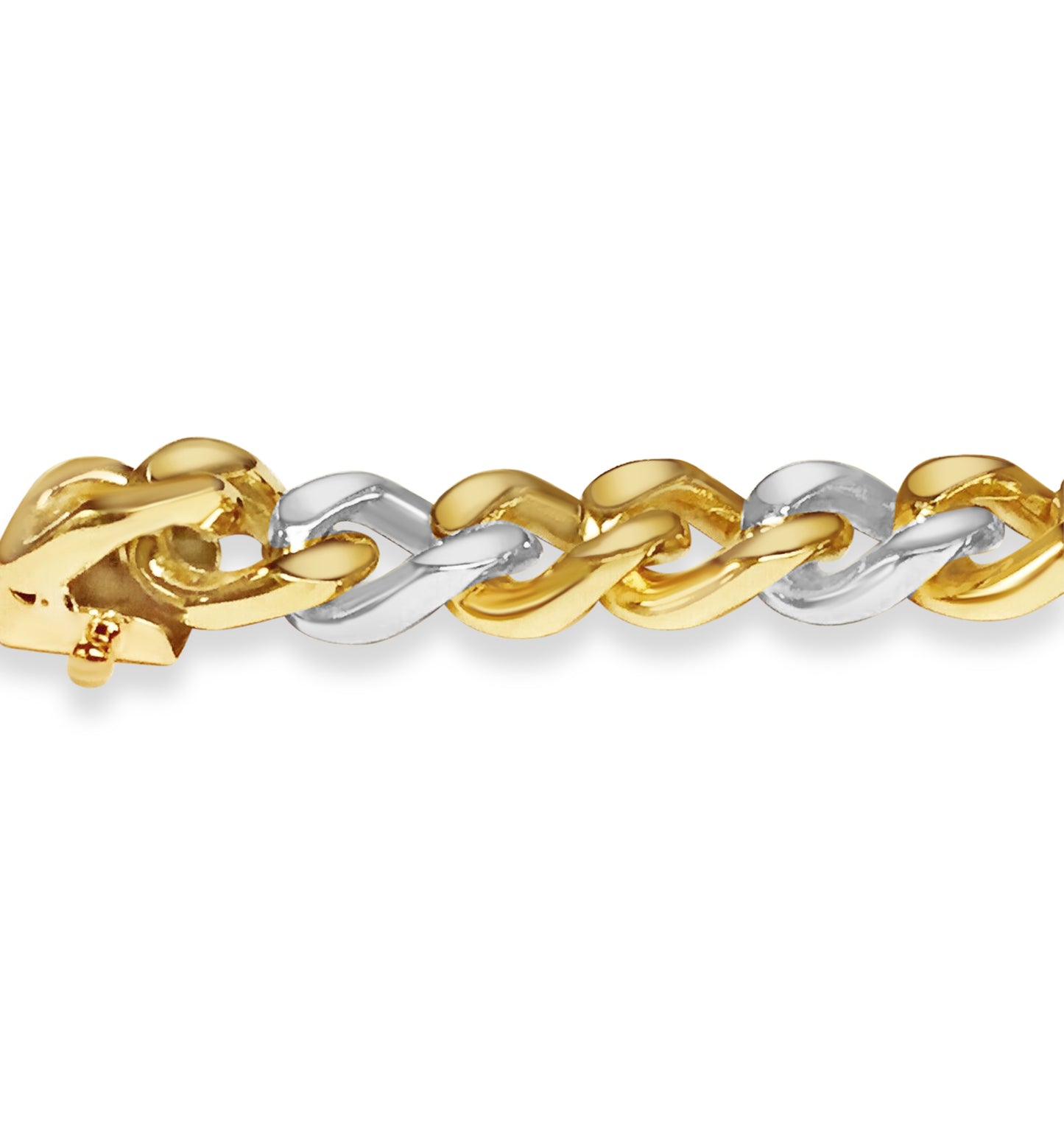 Curb Solid White/Yellow/Rose Gold Handmade Bracelet , 8mm, 6.5-10 Inch