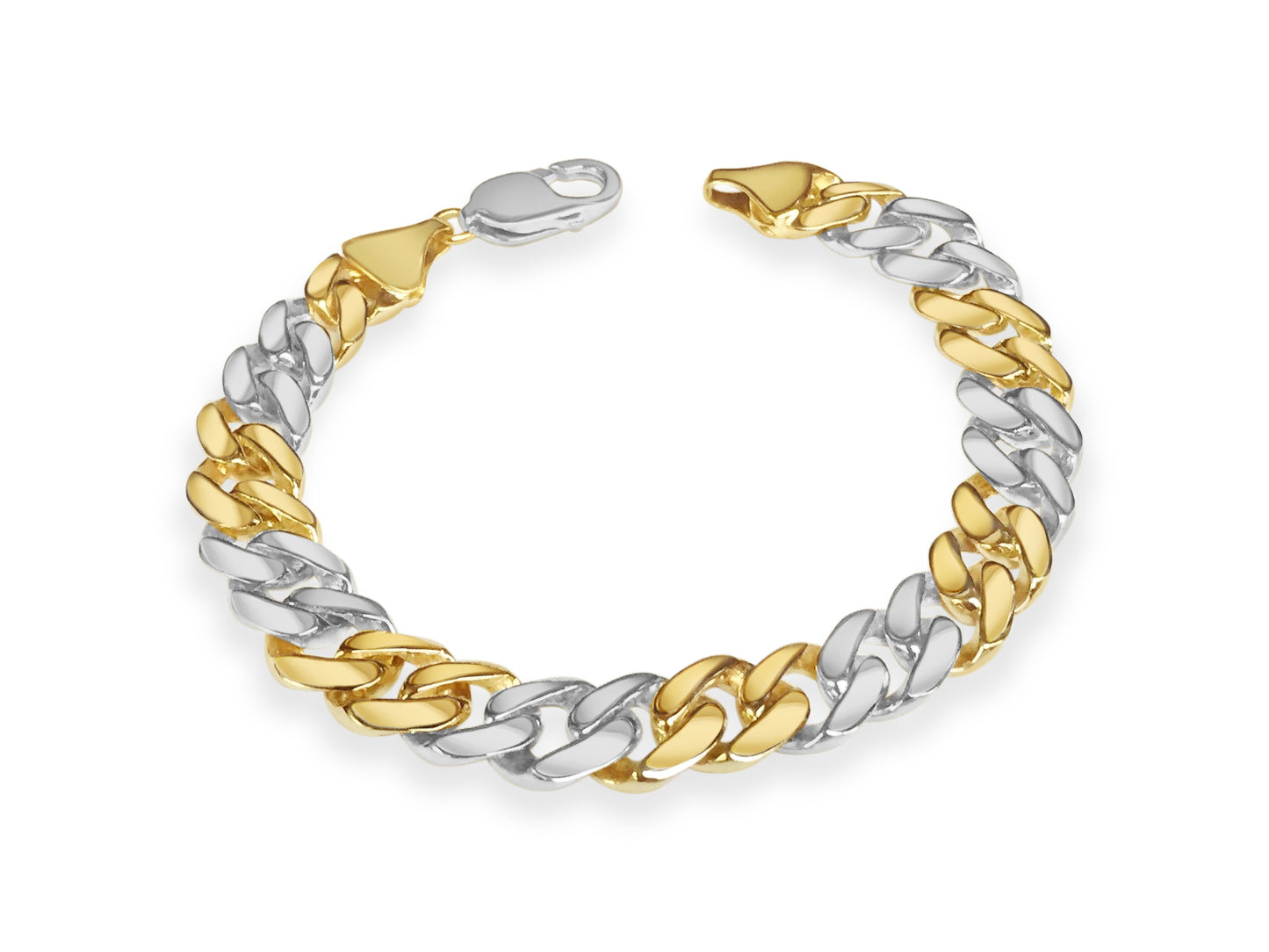 Curb Solid White/Yellow/Rose Gold Handmade Bracelet , 11mm, 6.5-10 Inch