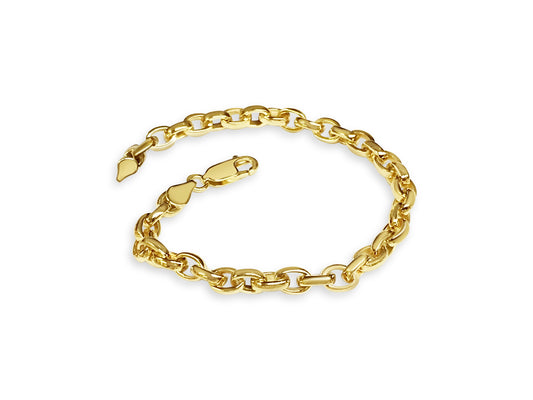 Oval Rolo Solid White/Yellow/Rose Gold Handmade Bracelet , 6mm, 6.5-10 Inch