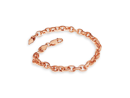 Oval Rolo Solid White/Yellow/Rose Gold Handmade Bracelet , 6mm, 6.5-10 Inch