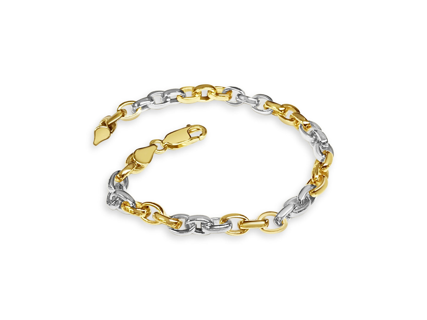 Oval Rolo Solid White/Yellow/Rose Gold Handmade Bracelet , 6mm, 6.5-10 Inch