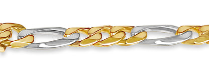 Figaro Solid White/Yellow/Rose Gold Handmade Bracelet , 9mm, 6.5-10 Inch