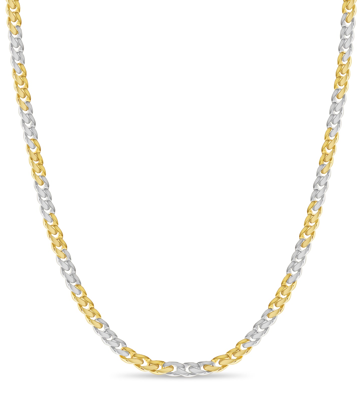 Curb Solid White/Yellow/Rose Gold Handmade Necklace , 11mm, 16-30 Inch