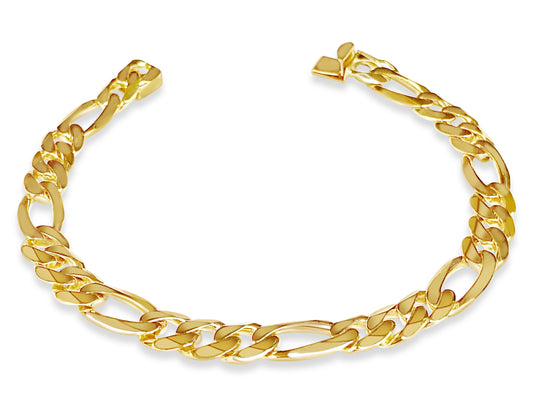 Figaro Solid White/Yellow/Rose Gold Handmade Bracelet , 9mm, 6.5-10 Inch