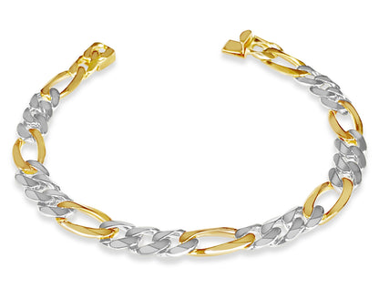 Figaro Solid White/Yellow/Rose Gold Handmade Bracelet , 9mm, 6.5-10 Inch