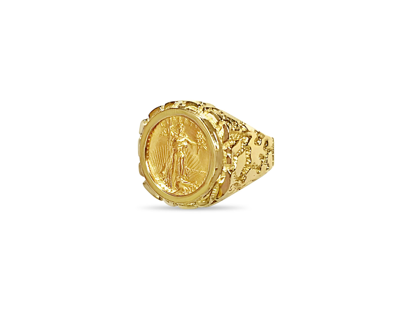 Nugget Solid White/Yellow/Rose Gold Handmade Coin Ring , 1/10oz Coin ,