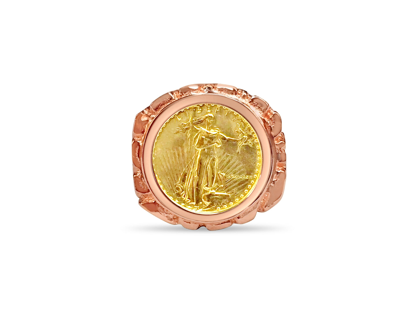 Nugget Solid White/Yellow/Rose Gold Handmade Coin Ring , 1/10oz Coin ,