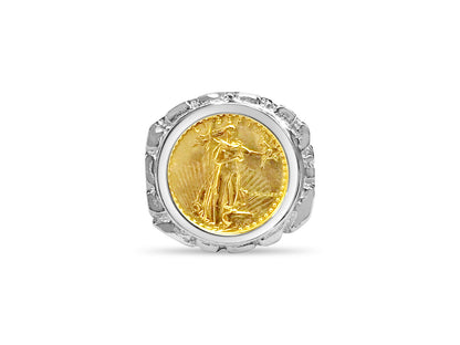 Nugget Solid White/Yellow/Rose Gold Handmade Coin Ring , 1/10oz Coin ,