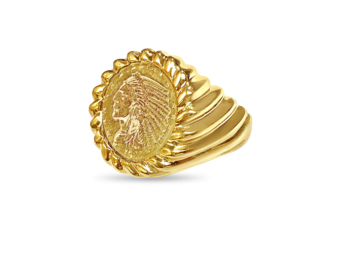 Fancy Solid White/Yellow/Rose Gold Handmade Coin Ring , Indian Head Coin ,