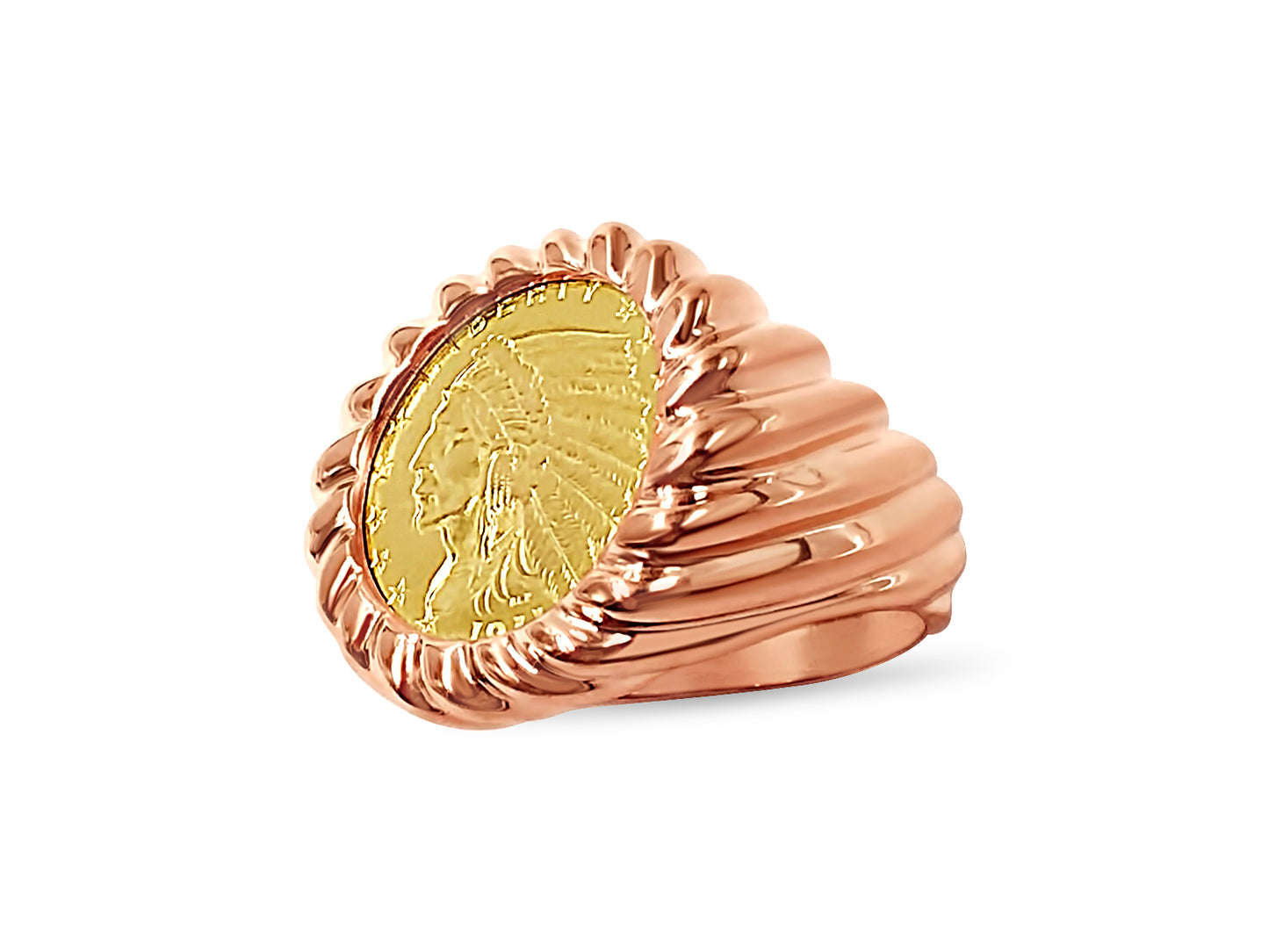 Fancy Solid White/Yellow/Rose Gold Handmade Coin Ring , Indian Head Coin ,