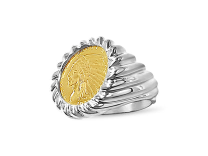 Fancy Solid White/Yellow/Rose Gold Handmade Coin Ring , Indian Head Coin ,