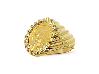 Fancy Solid White/Yellow/Rose Gold Handmade Coin Ring , Indian Head Coin ,