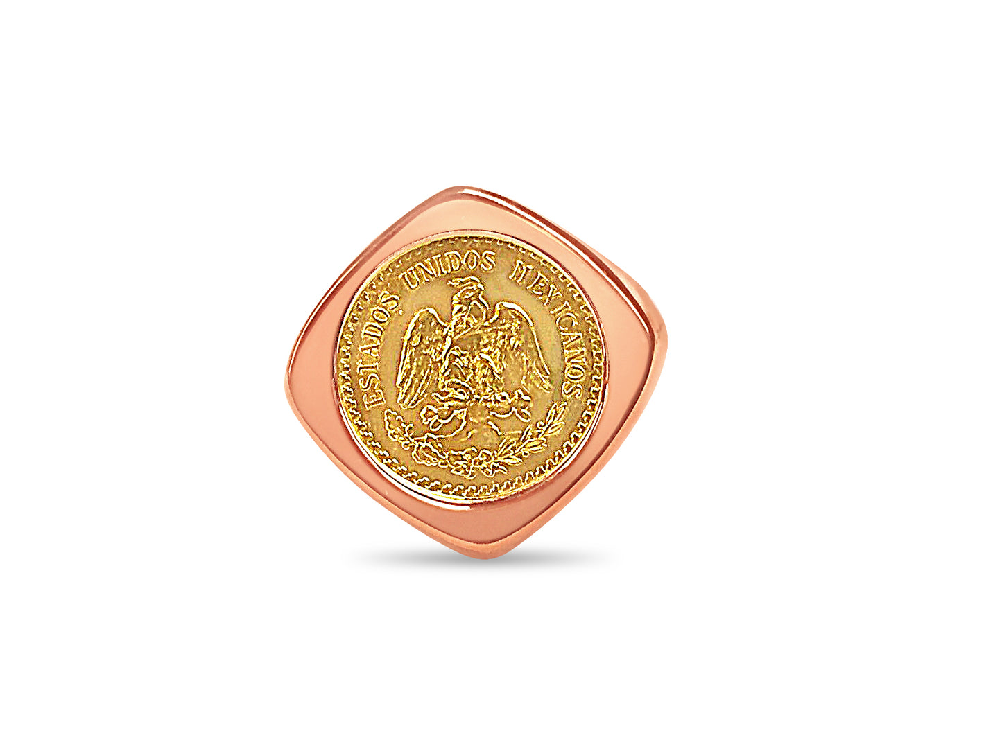 Fancy Solid White/Yellow/Rose Gold Handmade Coin Ring , 2.5 Pesos Coin ,