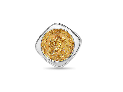 Fancy Solid White/Yellow/Rose Gold Handmade Coin Ring , 2.5 Pesos Coin ,