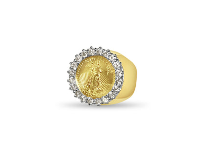 Diamond Fancy Solid White/Yellow/Rose Gold Handmade Coin Ring , 1/10oz Coin ,