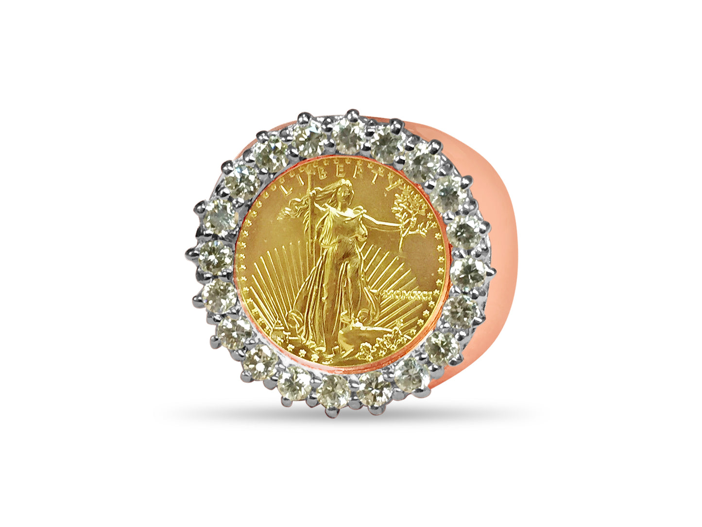 Diamond Fancy Solid White/Yellow/Rose Gold Handmade Coin Ring , 1/10oz Coin ,