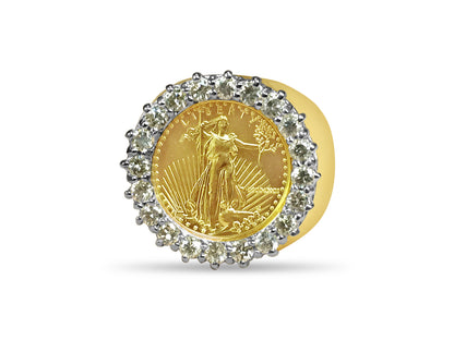 Diamond Fancy Solid White/Yellow/Rose Gold Handmade Coin Ring , 1/10oz Coin ,