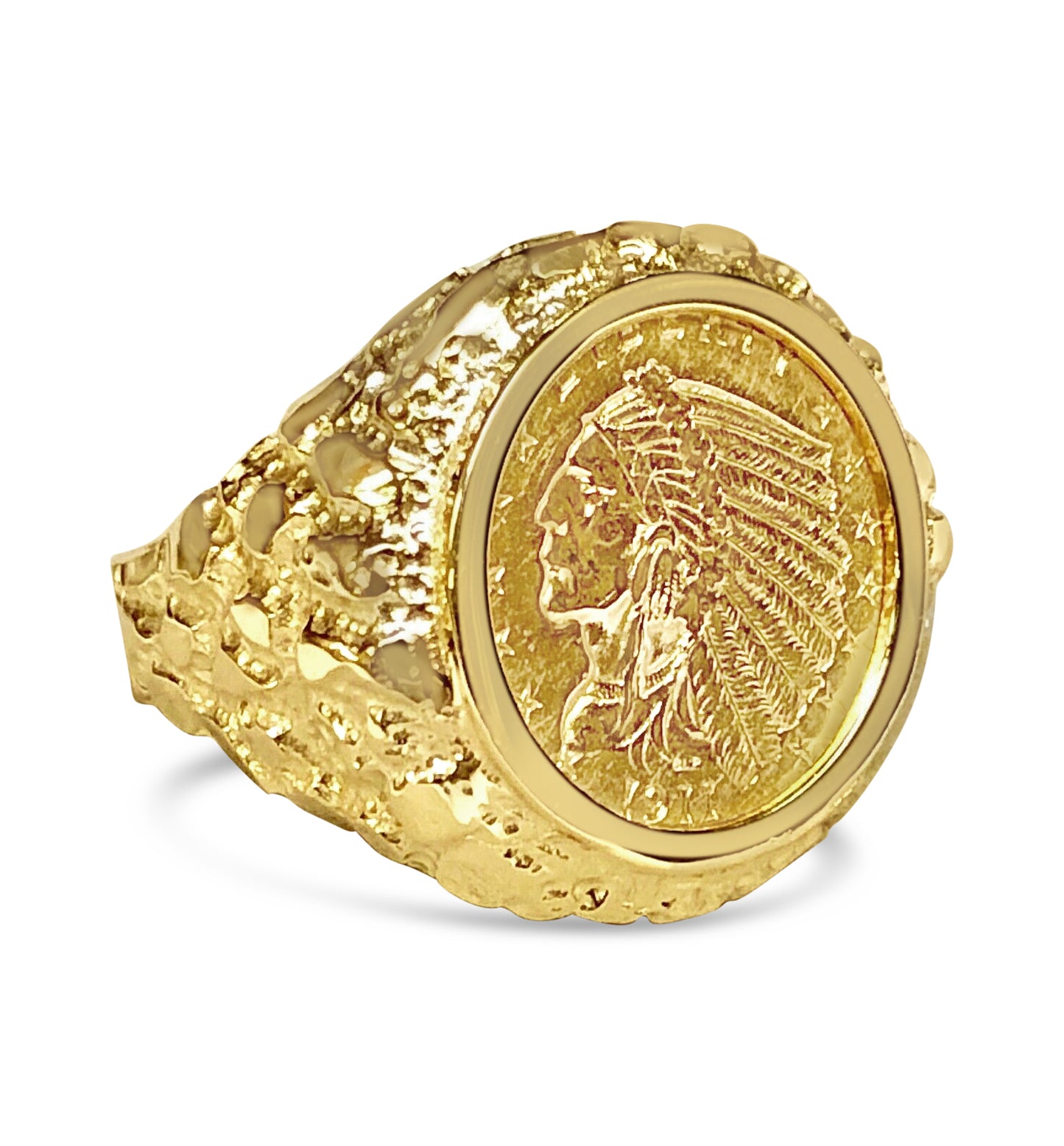 Nugget Solid White/Yellow/Rose Gold Handmade Coin Ring , Indian Head Coin ,