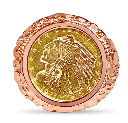 Nugget Solid White/Yellow/Rose Gold Handmade Coin Ring , Indian Head Coin ,