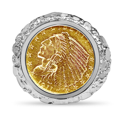 Nugget Solid White/Yellow/Rose Gold Handmade Coin Ring , Indian Head Coin ,