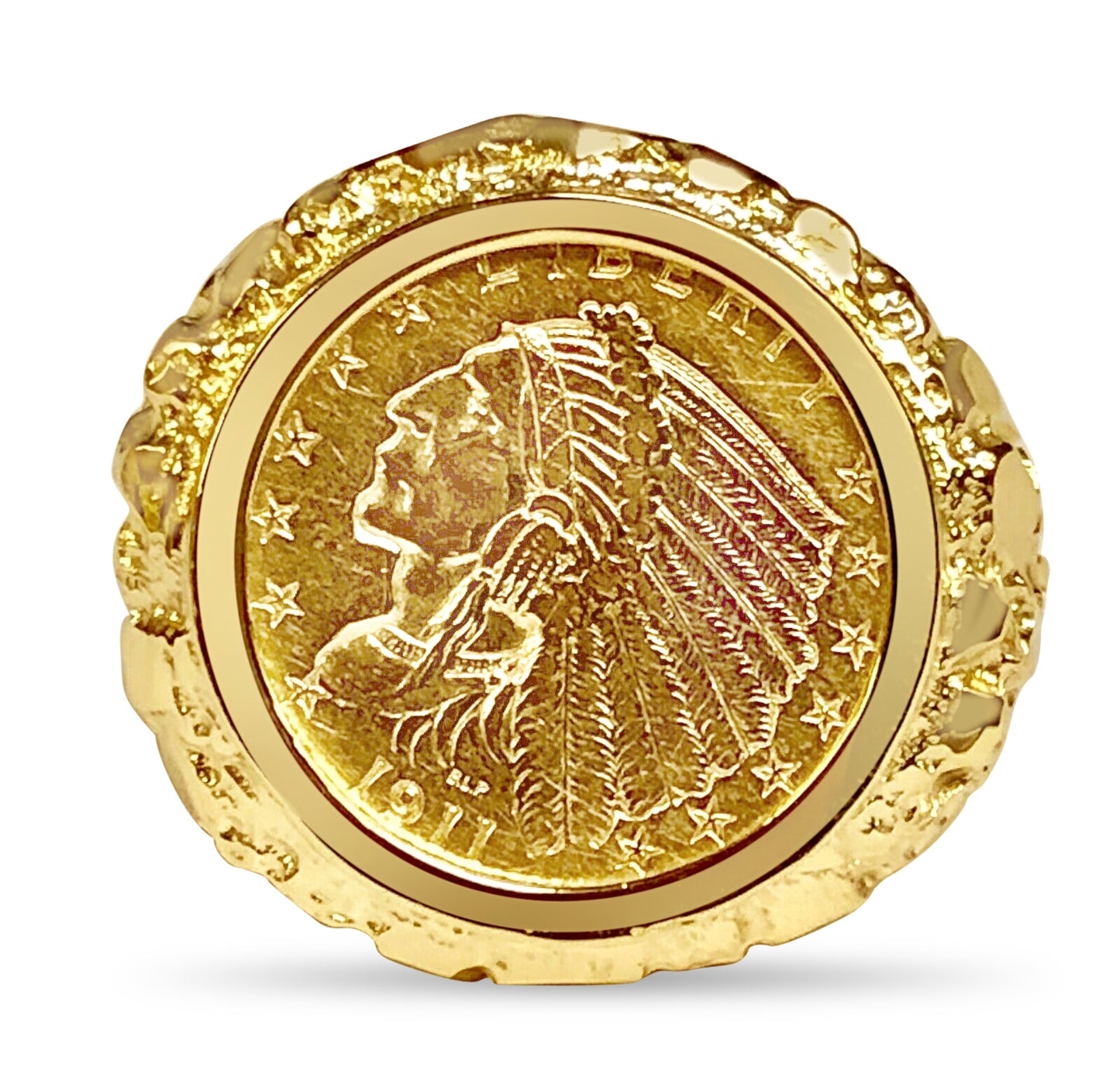 Nugget Solid White/Yellow/Rose Gold Handmade Coin Ring , Indian Head Coin ,