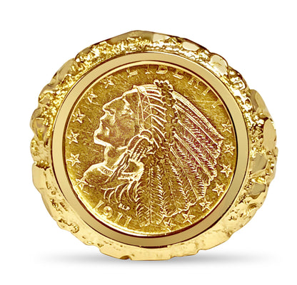 Nugget Solid White/Yellow/Rose Gold Handmade Coin Ring , Indian Head Coin ,