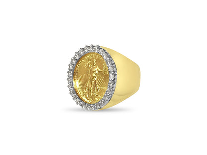 Diamond Fancy Solid White/Yellow/Rose Gold Handmade Coin Ring , 1/4oz Coin ,