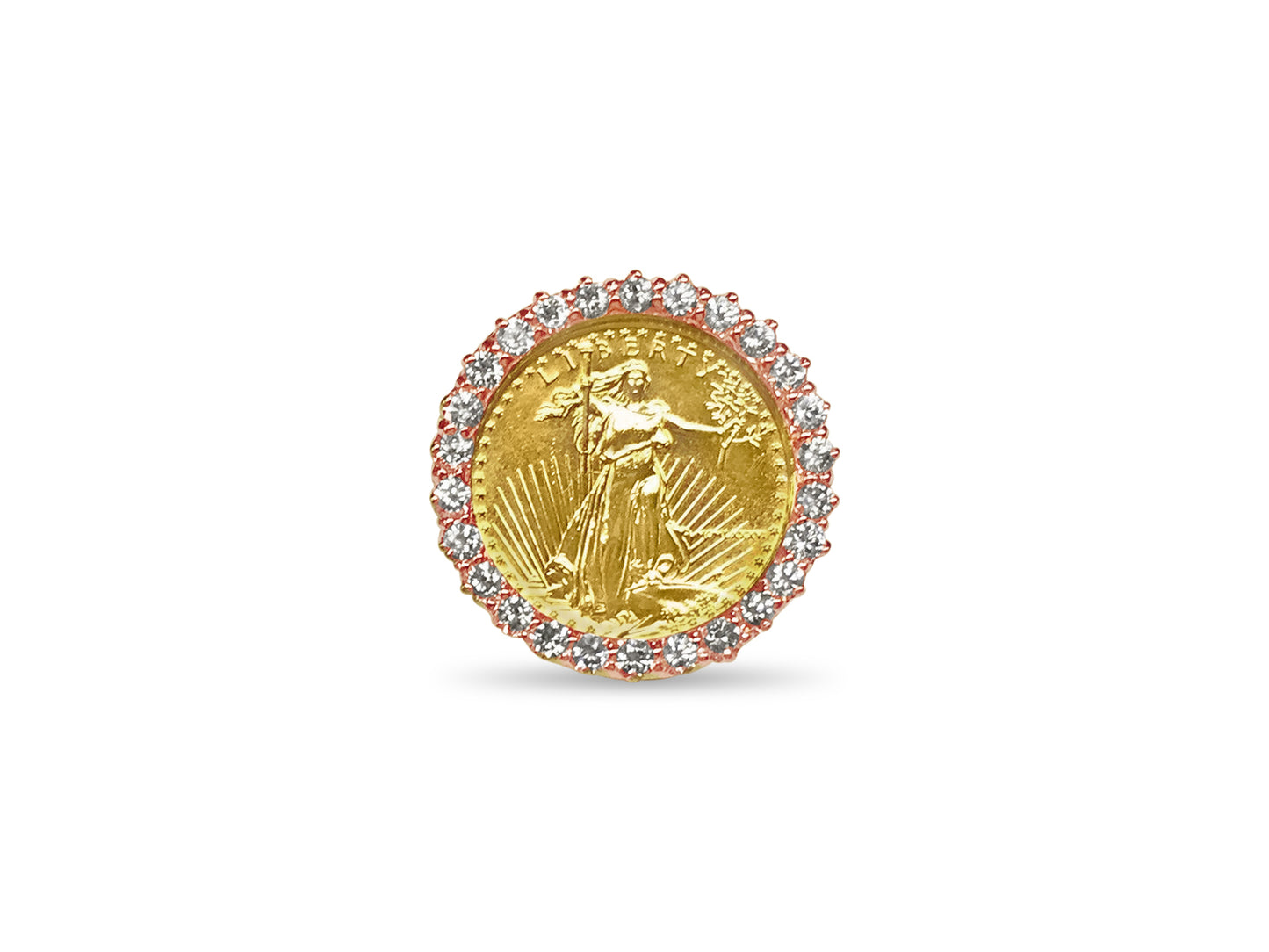 Diamond Fancy Solid White/Yellow/Rose Gold Handmade Coin Ring , 1/4oz Coin ,