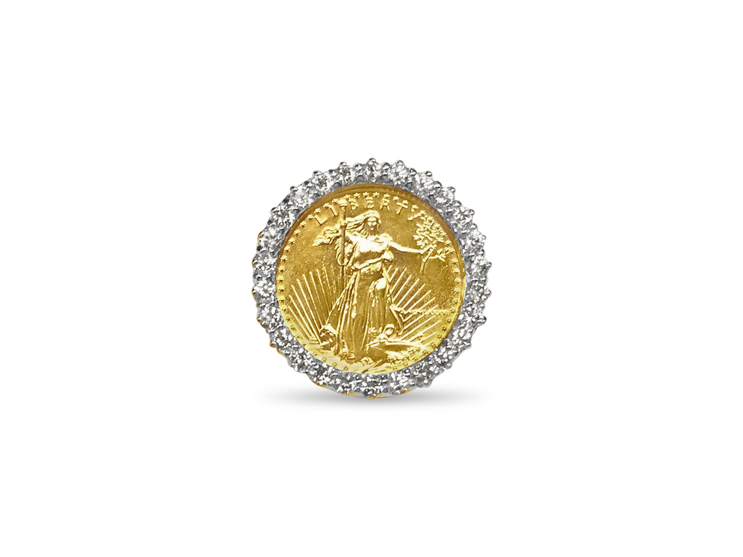 Diamond Fancy Solid White/Yellow/Rose Gold Handmade Coin Ring , 1/4oz Coin ,