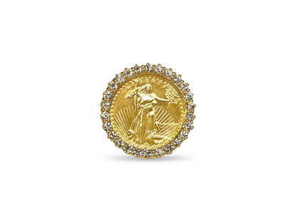 Diamond Fancy Solid White/Yellow/Rose Gold Handmade Coin Ring , 1/4oz Coin ,
