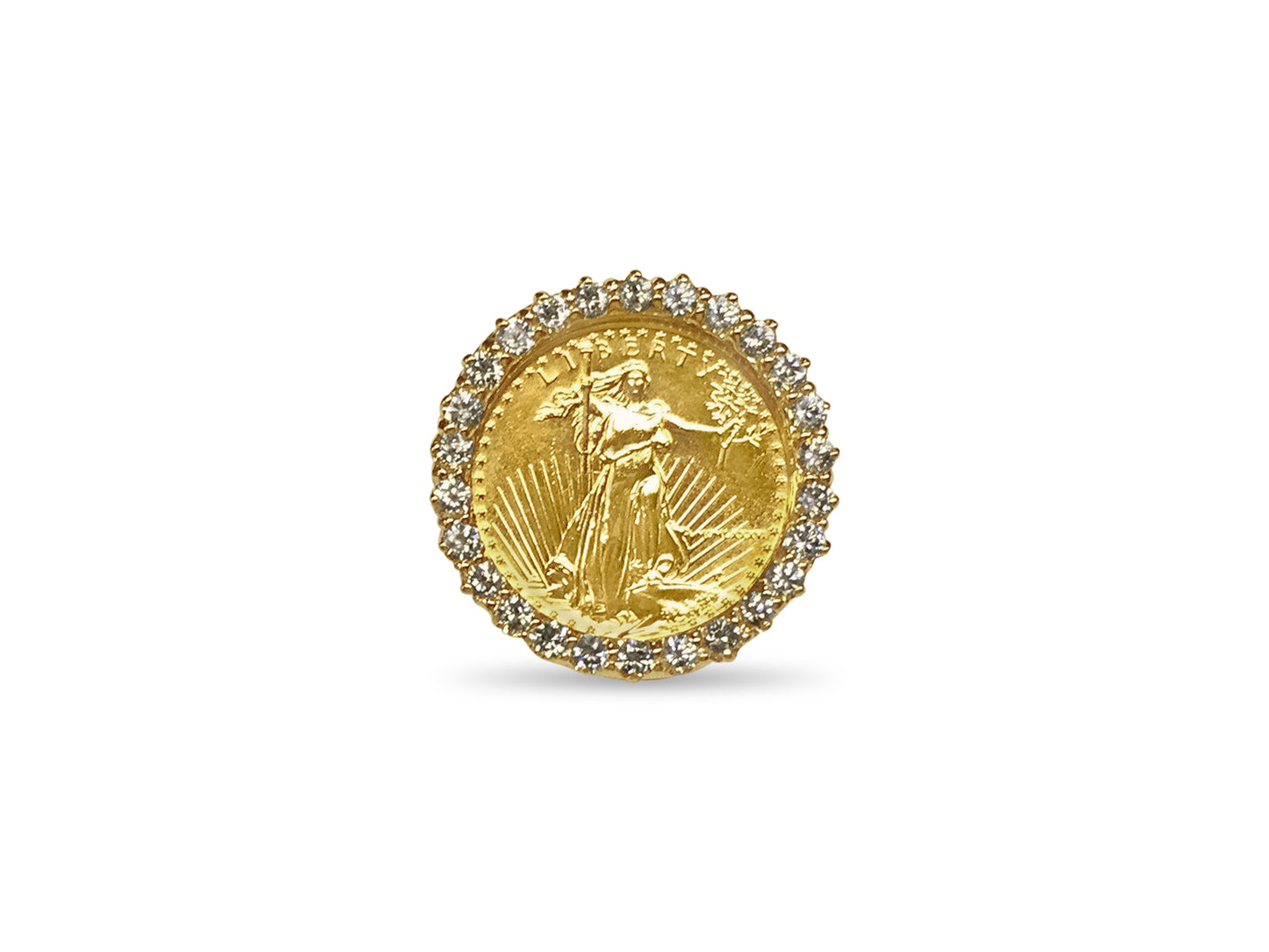 Diamond Fancy Solid White/Yellow/Rose Gold Handmade Coin Ring , 1/4oz Coin ,