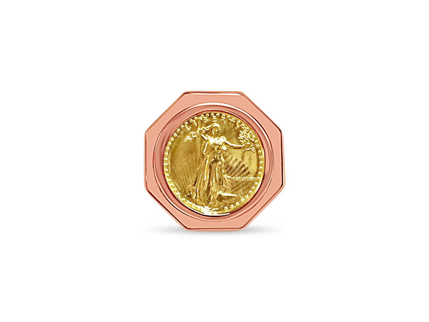 Fancy Solid White/Yellow/Rose Gold Handmade Coin Ring , 1/10oz Coin ,