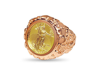 Nugget Solid White/Yellow/Rose Gold Handmade Coin Ring , 1/10oz Coin ,