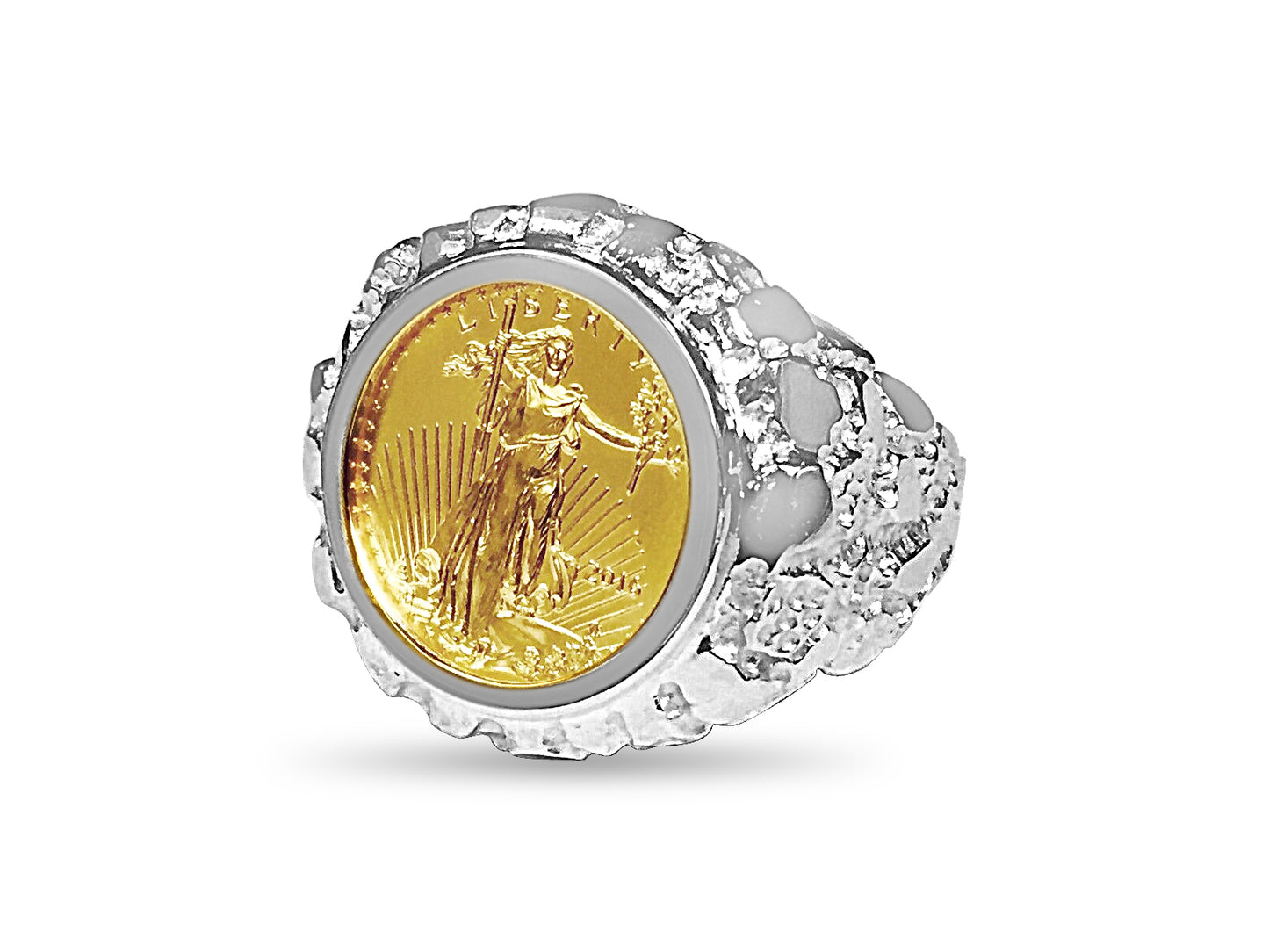 Nugget Solid White/Yellow/Rose Gold Handmade Coin Ring , 1/10oz Coin ,