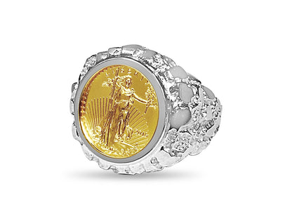 Nugget Solid White/Yellow/Rose Gold Handmade Coin Ring , 1/10oz Coin ,