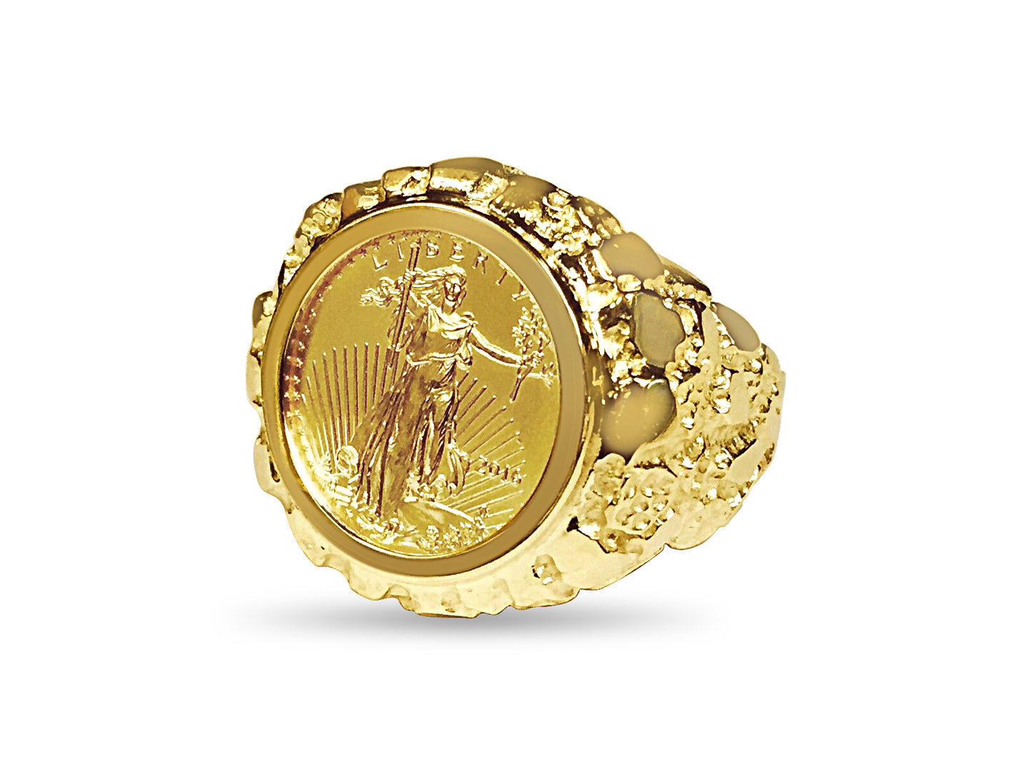 Nugget Solid White/Yellow/Rose Gold Handmade Coin Ring , 1/10oz Coin ,