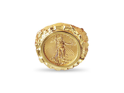 Nugget Solid White/Yellow/Rose Gold Handmade Coin Ring , 1/10oz Coin ,