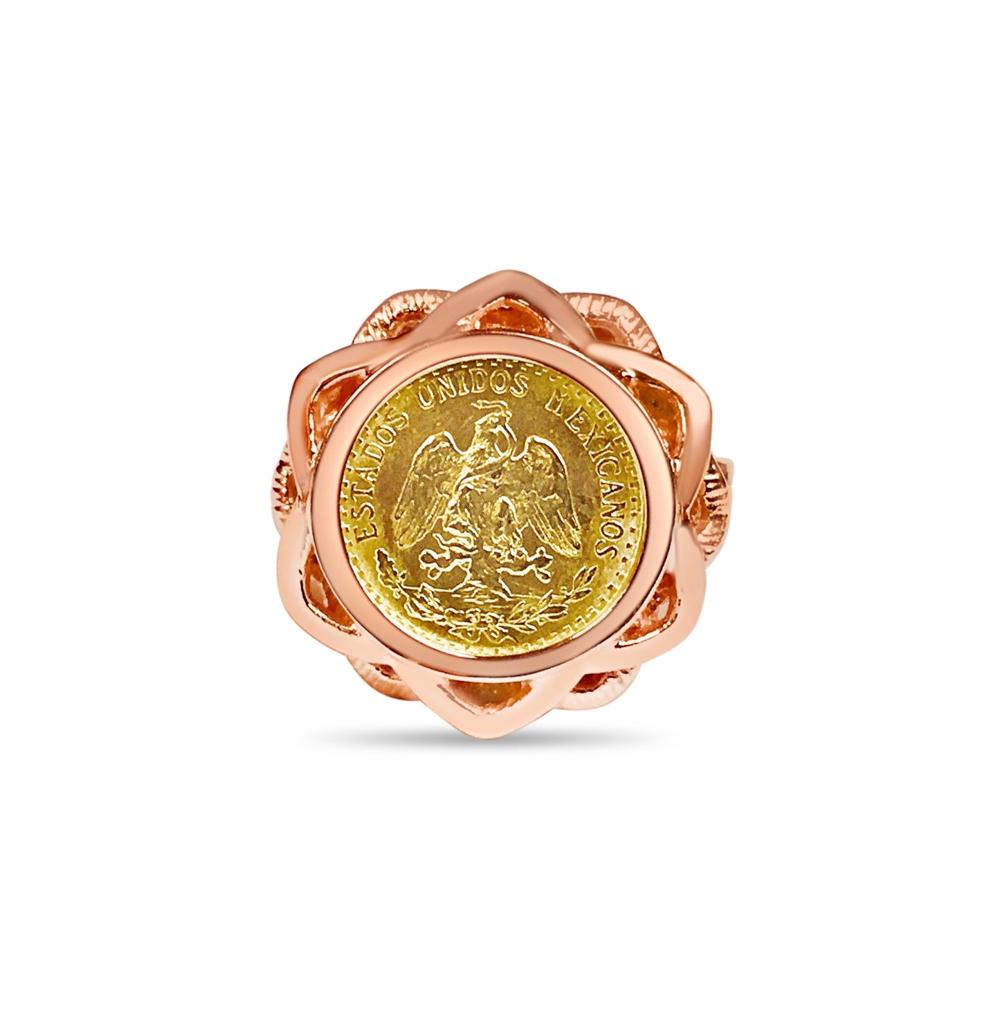 Fancy Ladies Solid White/Yellow/Rose Gold Handmade Coin Ring , Dos Pesos Coin ,