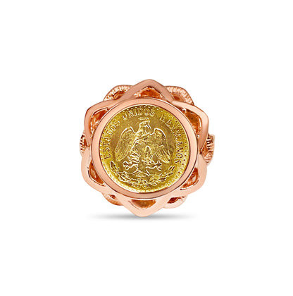 Fancy Ladies Solid White/Yellow/Rose Gold Handmade Coin Ring , Dos Pesos Coin ,