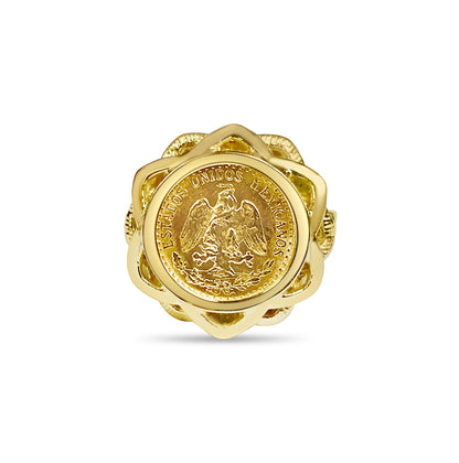 Fancy Ladies Solid White/Yellow/Rose Gold Handmade Coin Ring , Dos Pesos Coin ,