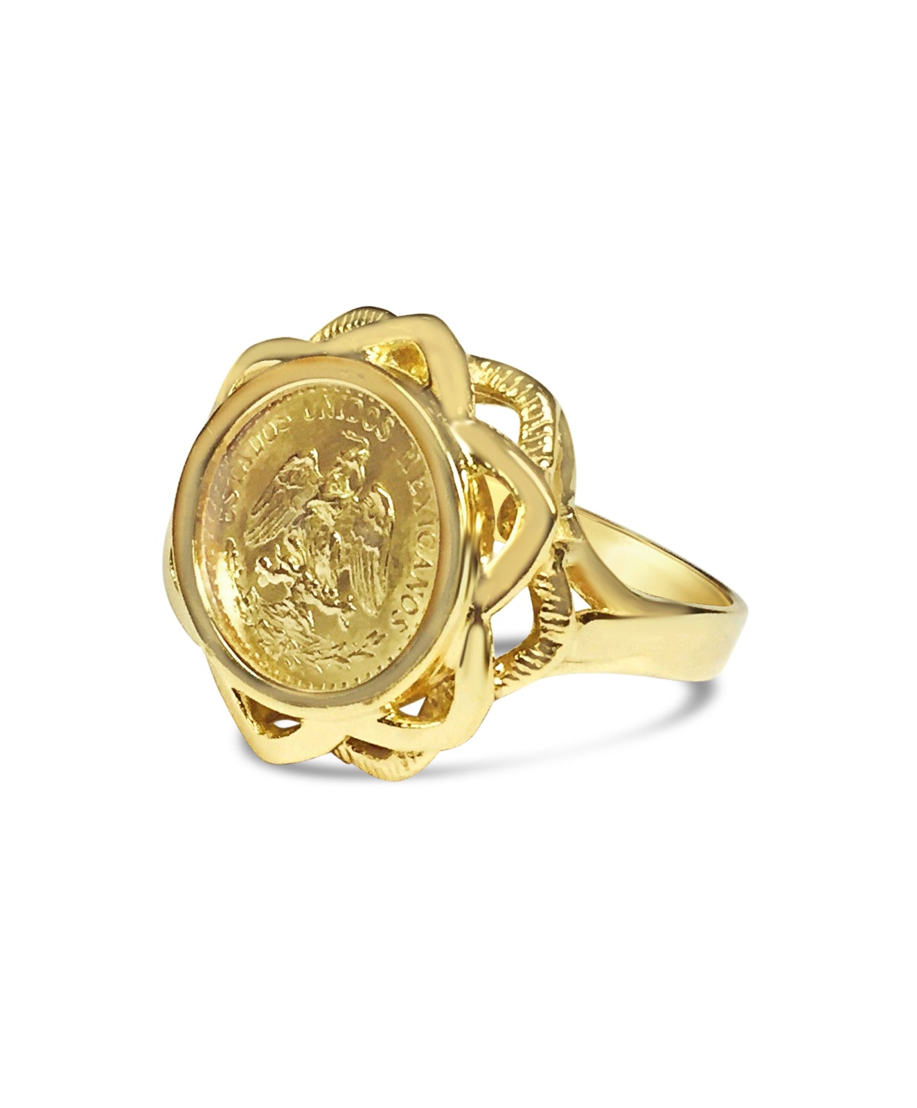 Fancy Ladies Solid White/Yellow/Rose Gold Handmade Coin Ring , Dos Pesos Coin ,