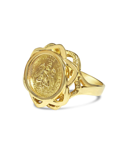 Fancy Ladies Solid White/Yellow/Rose Gold Handmade Coin Ring , Dos Pesos Coin ,