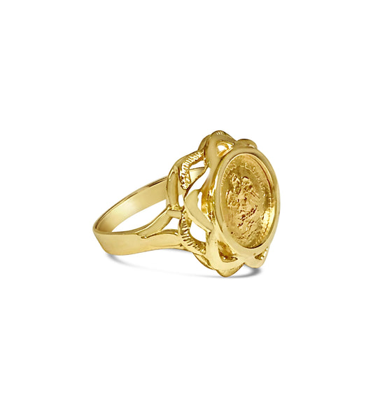 Fancy Ladies Solid White/Yellow/Rose Gold Handmade Coin Ring , Dos Pesos Coin ,