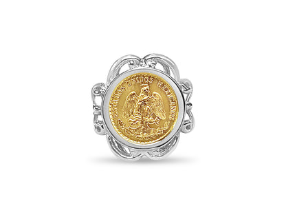 Fancy Ladies Solid White/Yellow/Rose Gold Handmade Coin Ring , Dos Pesos Coin ,