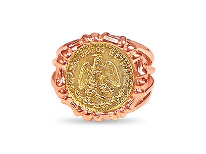 Fancy Solid White/Yellow/Rose Gold Handmade Coin Ring , Dos Pesos Coin ,