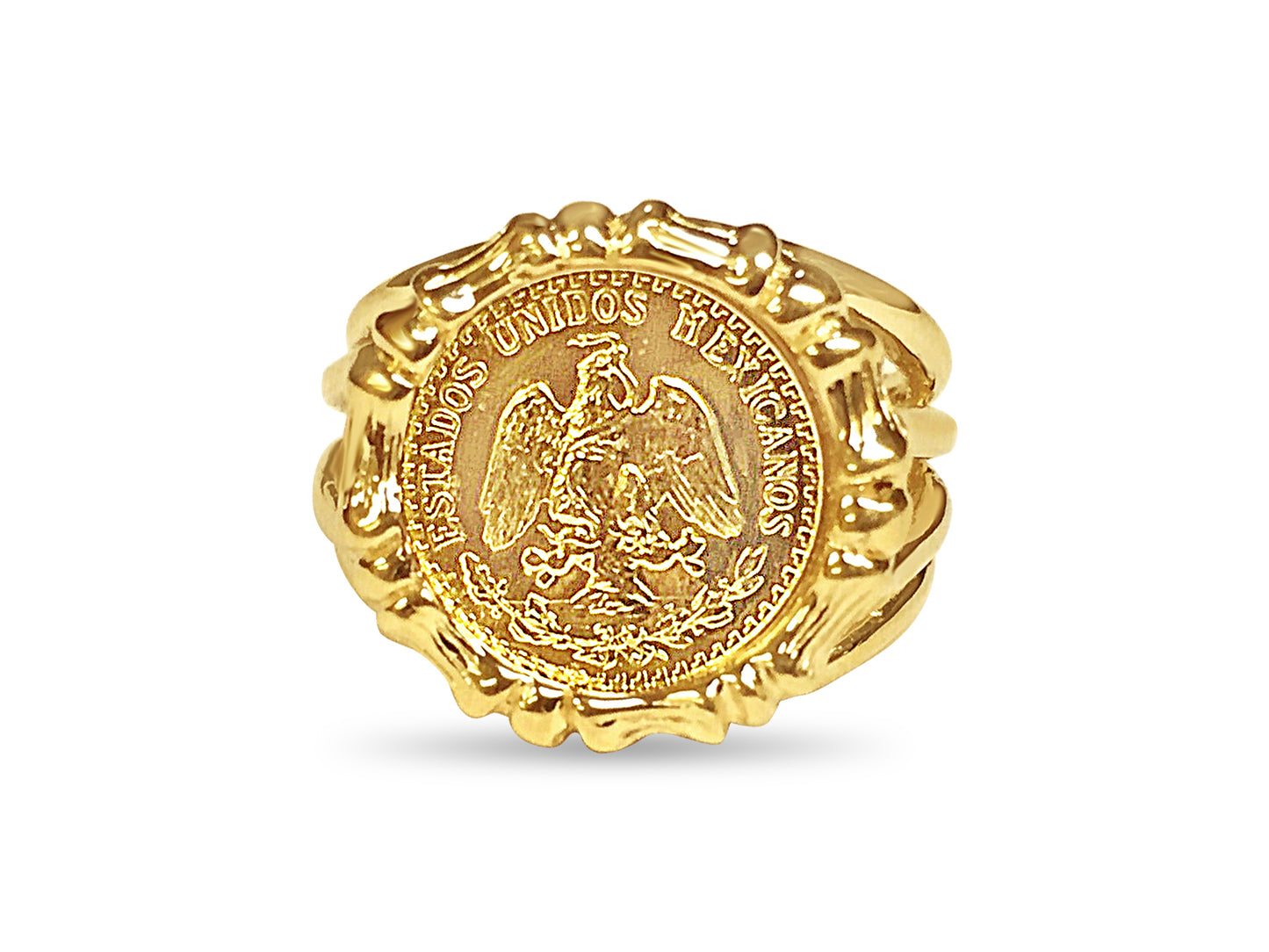 Fancy Solid White/Yellow/Rose Gold Handmade Coin Ring , Dos Pesos Coin ,