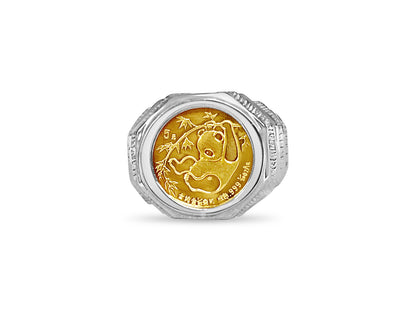 Fancy Solid White/Yellow/Rose Gold Handmade Coin Ring , Chinese Panda Bear Coin ,