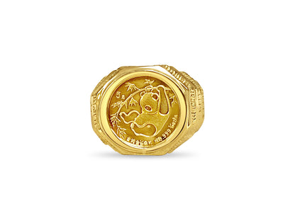 Fancy Solid White/Yellow/Rose Gold Handmade Coin Ring , Chinese Panda Bear Coin ,